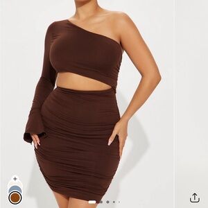 Fashion Nova One Shoulder Dress - Brown